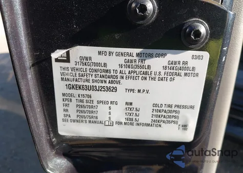 2003 GMC Yukon Denali from USA, damaged, VIN 1GKEK63U03J253629